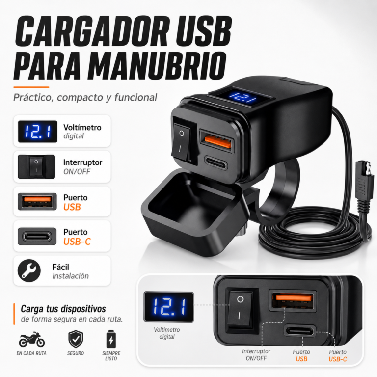 Cargador Rápido Motocicleta 12v Puerto Usb Y Tipo C