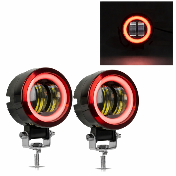 Par Exploradoras Redondas Ojo De Angel Rojo Moto Carro